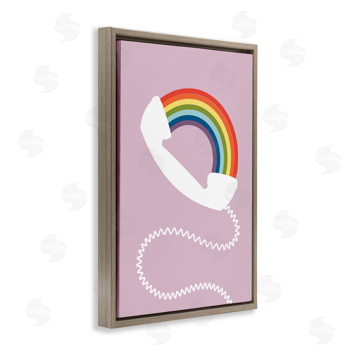 Rainbow Phone on Pink Brown Floating Frame Canvas Wall Art, Home Decor by Martina Pavlova