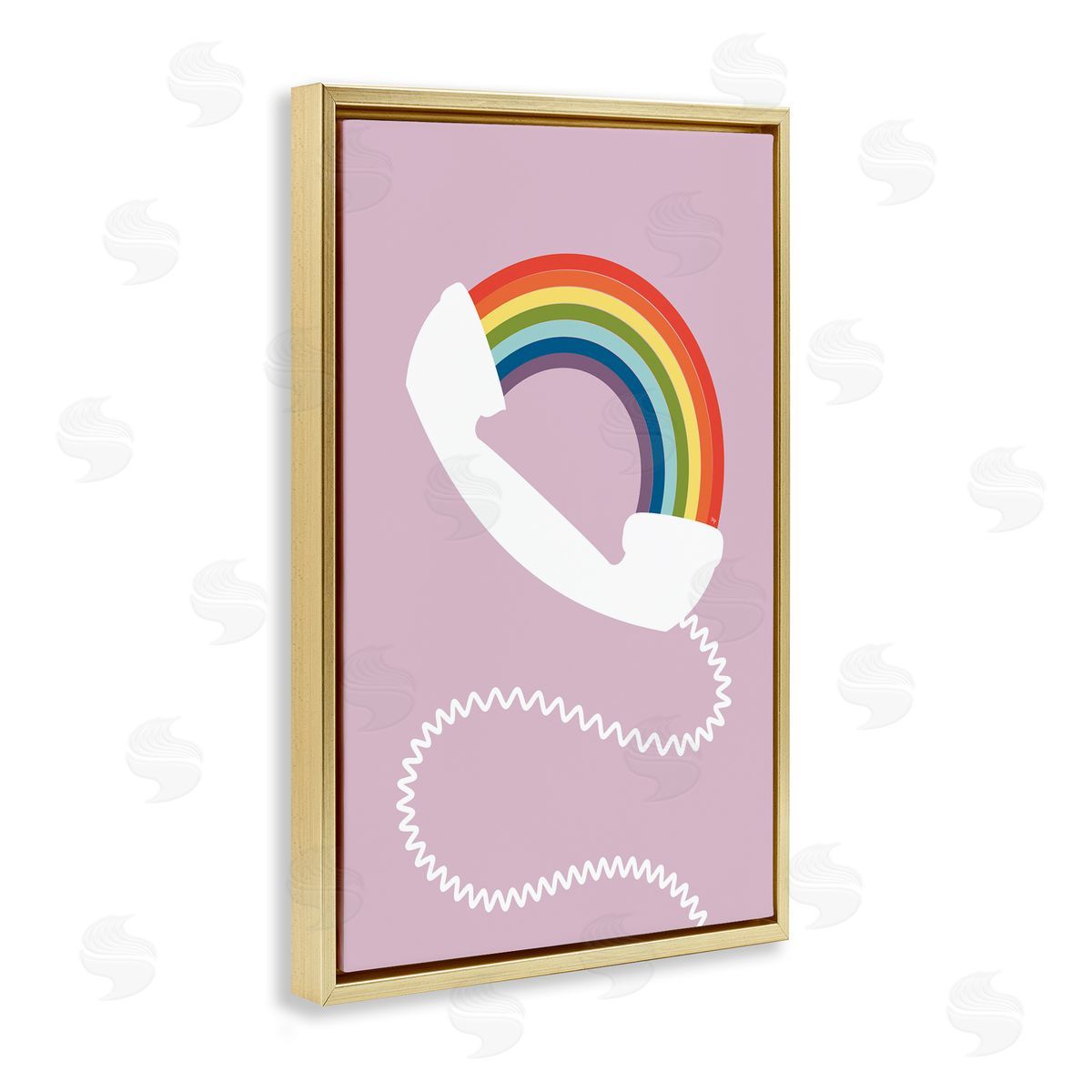 Rainbow Phone on Pink Gold Floating Frame Canvas Wall Art, Home Decor by Martina Pavlova