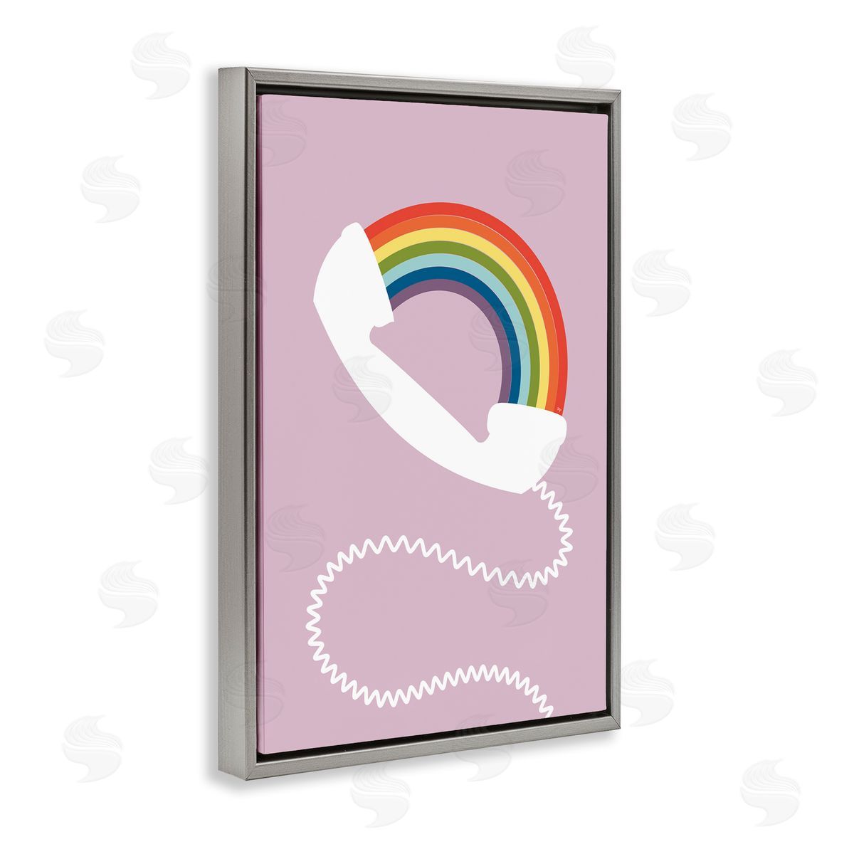 Rainbow Phone on Pink Grey Floating Frame Canvas Wall Art, Home Decor by Martina Pavlova