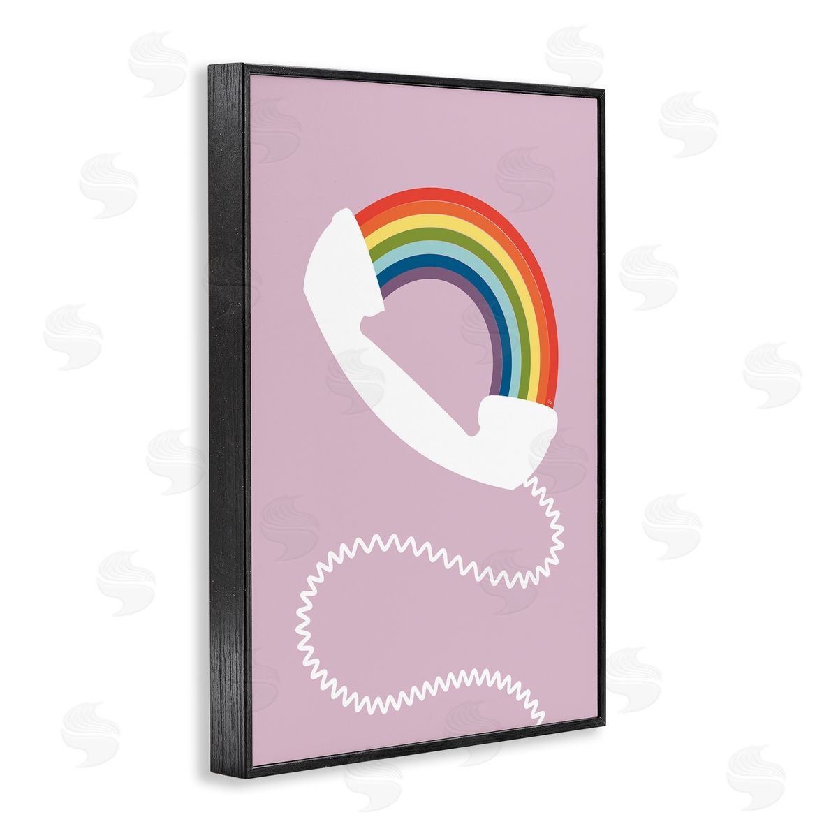 Rainbow Phone on Pink Black Frame Print Wall Art, Home Decor by Martina Pavlova