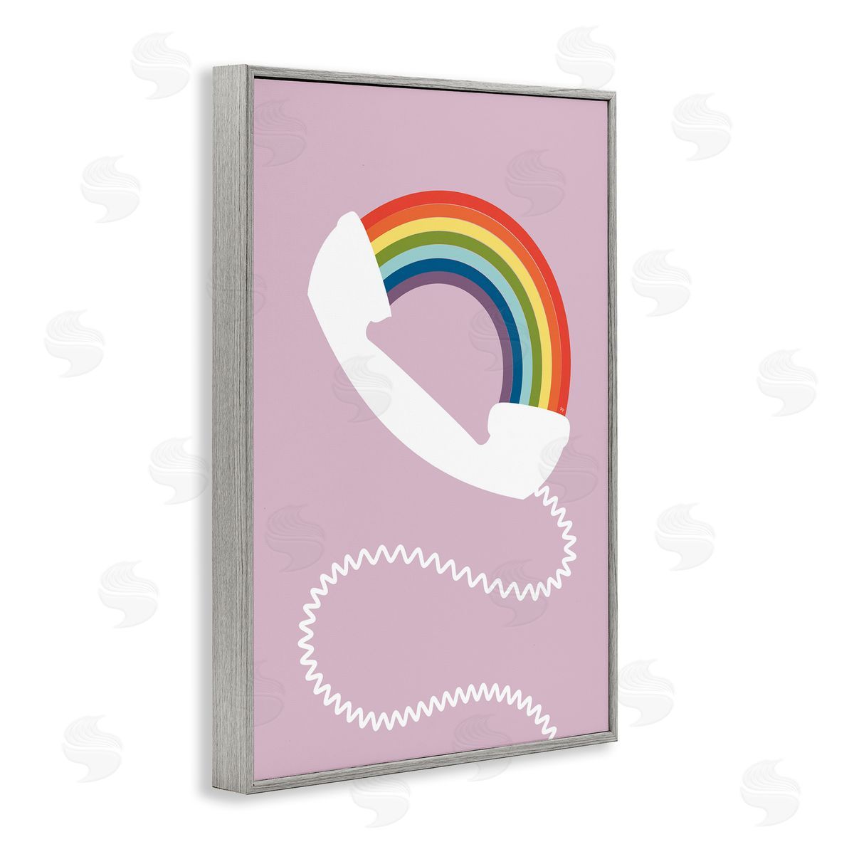 Rainbow Phone on Pink Grey Frame Print Wall Art, Home Decor by Martina Pavlova
