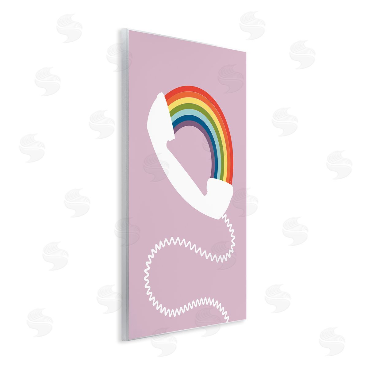 Rainbow Phone on Pink Wood Plaque Wall Art, Home Decor by Martina Pavlova