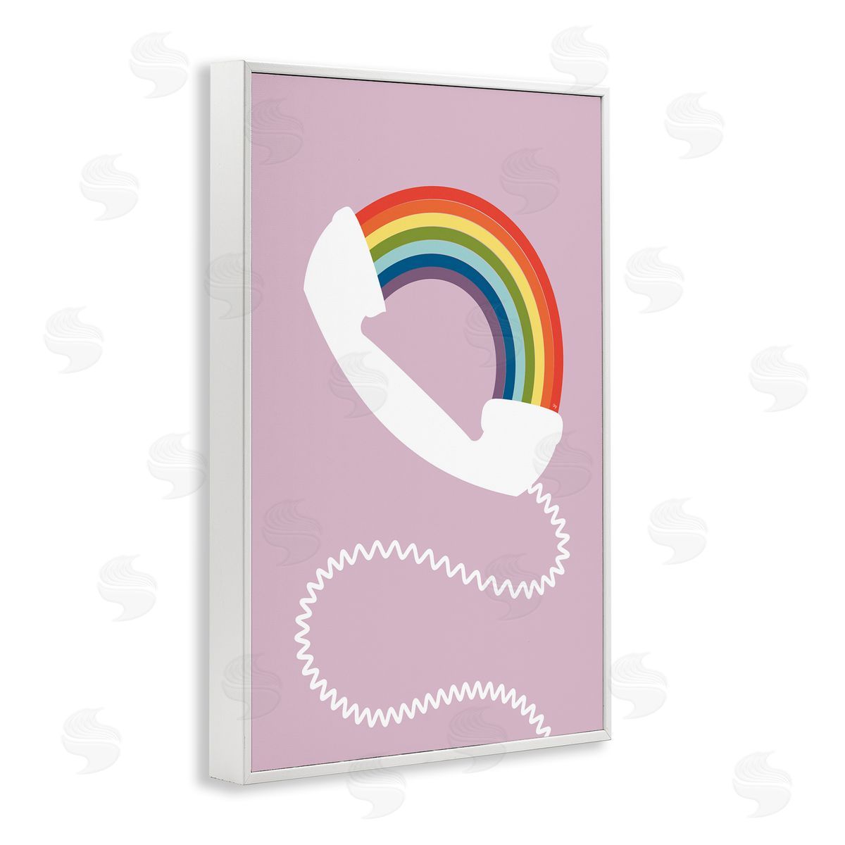Rainbow Phone on Pink White Frame Print Wall Art, Home Decor by Martina Pavlova