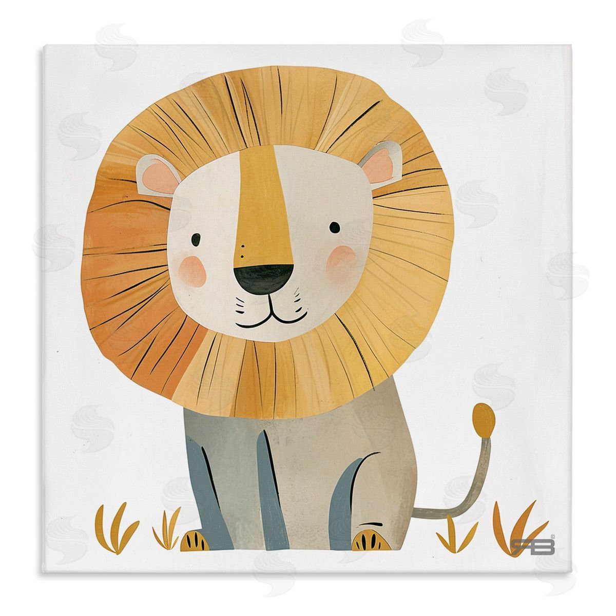 RB Smiling Whimsical Lion Canvas Wall Art Print