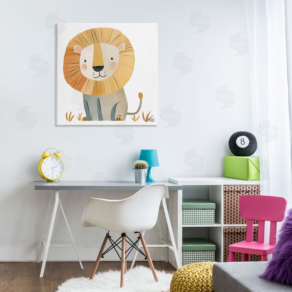 RB Smiling Whimsical Lion Canvas Wall Art Print in Room