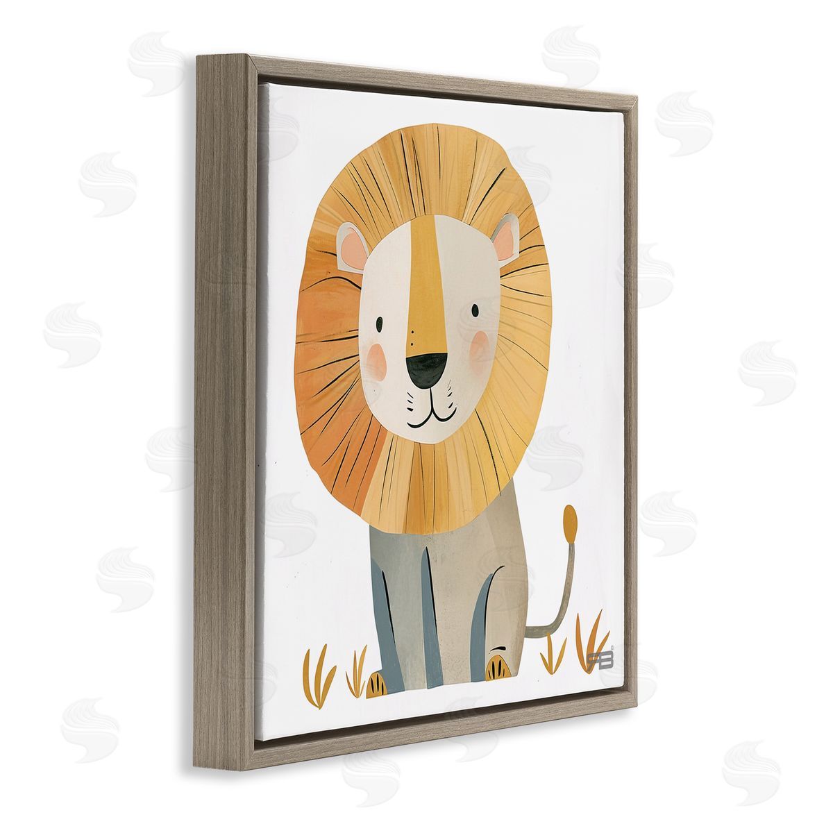RB Smiling Whimsical Lion Brown Floating Frame Canvas Wall Art Print