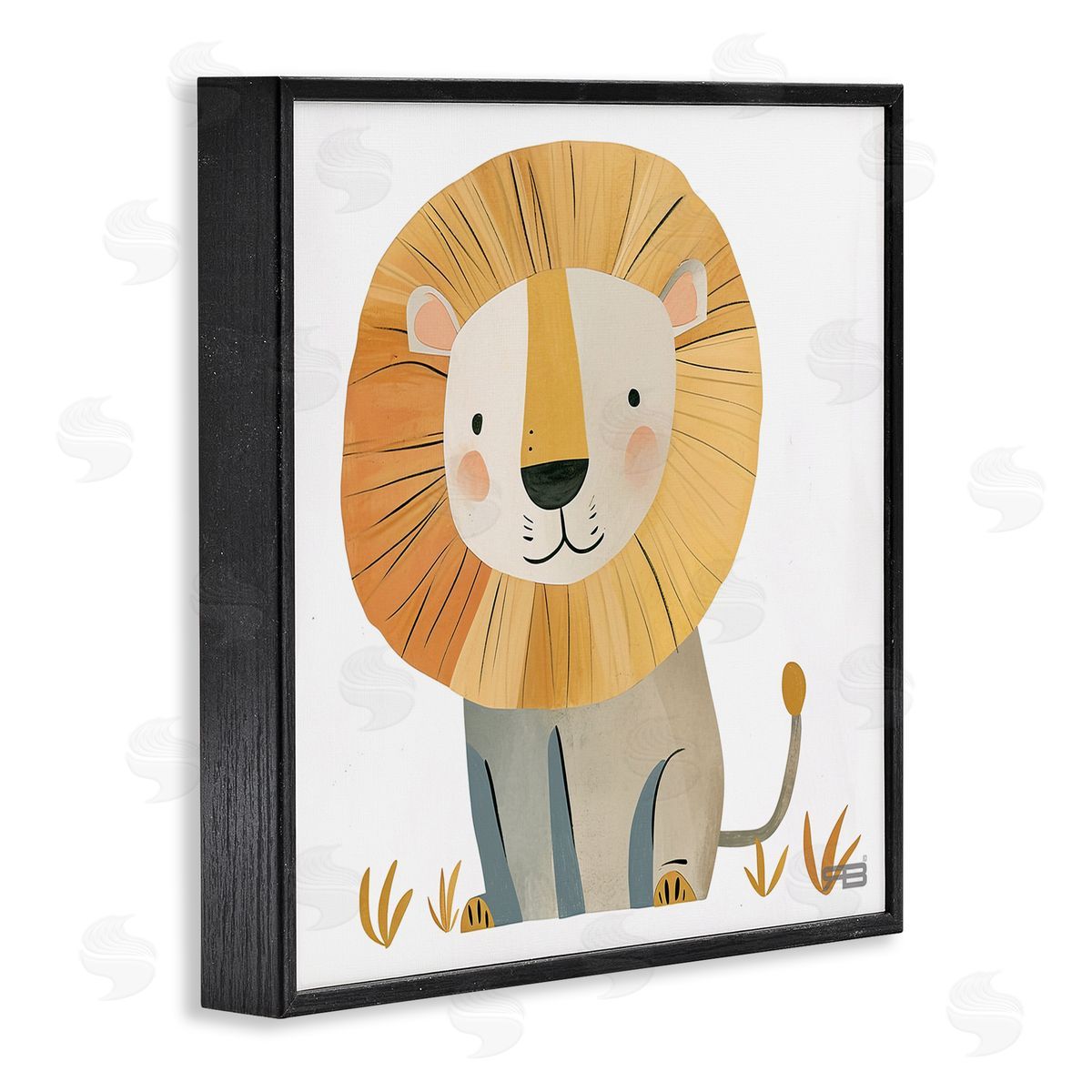 RB Smiling Whimsical Lion Black Framed Giclee Wall Art Print