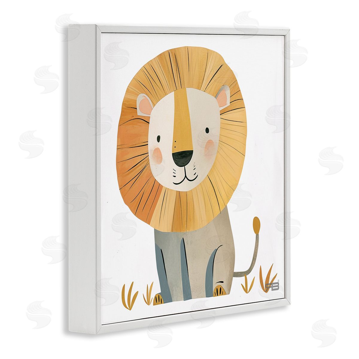 RB Smiling Whimsical Lion White Framed Giclee Wall Art Print