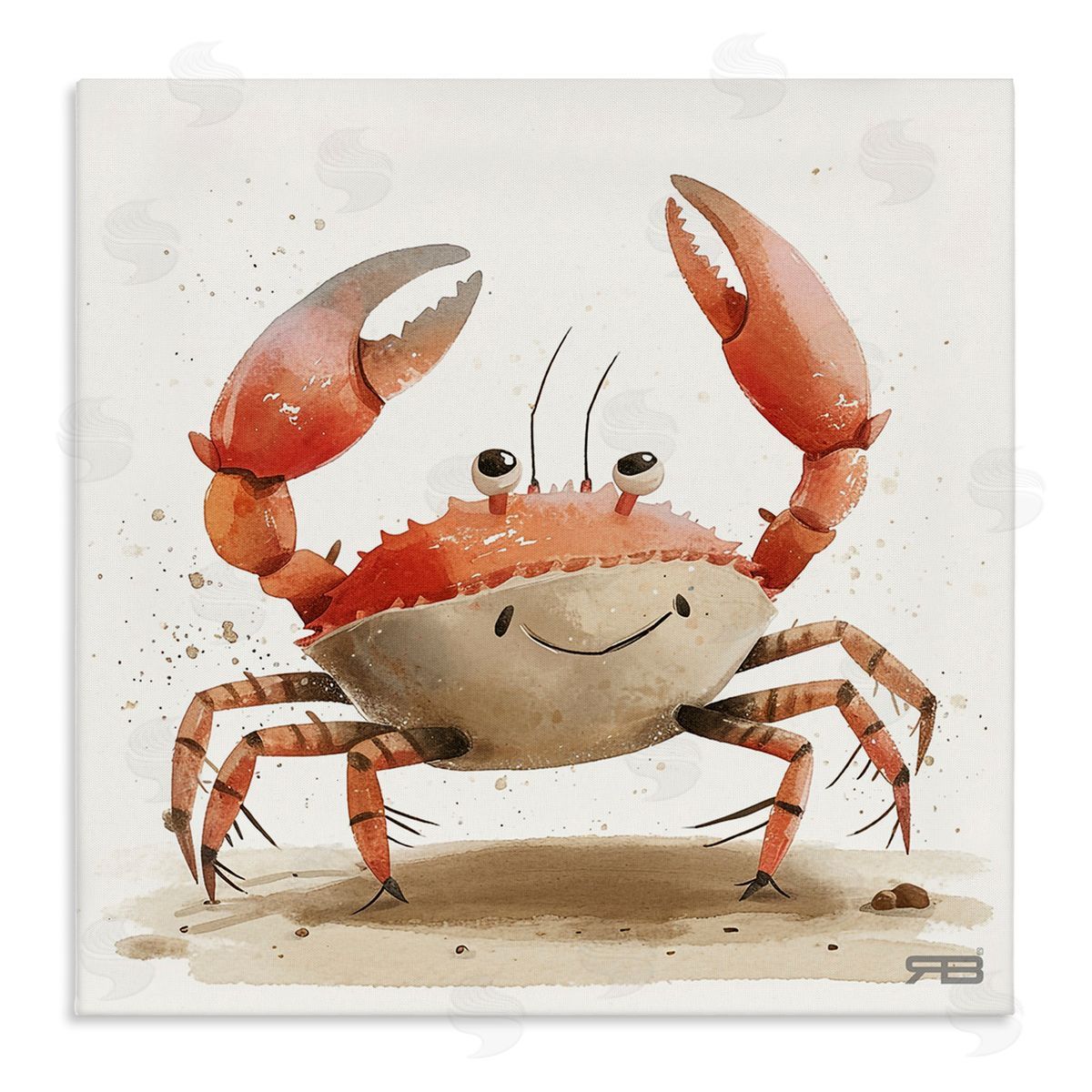 RB Happy Beach Crab Canvas Wall Art Print
