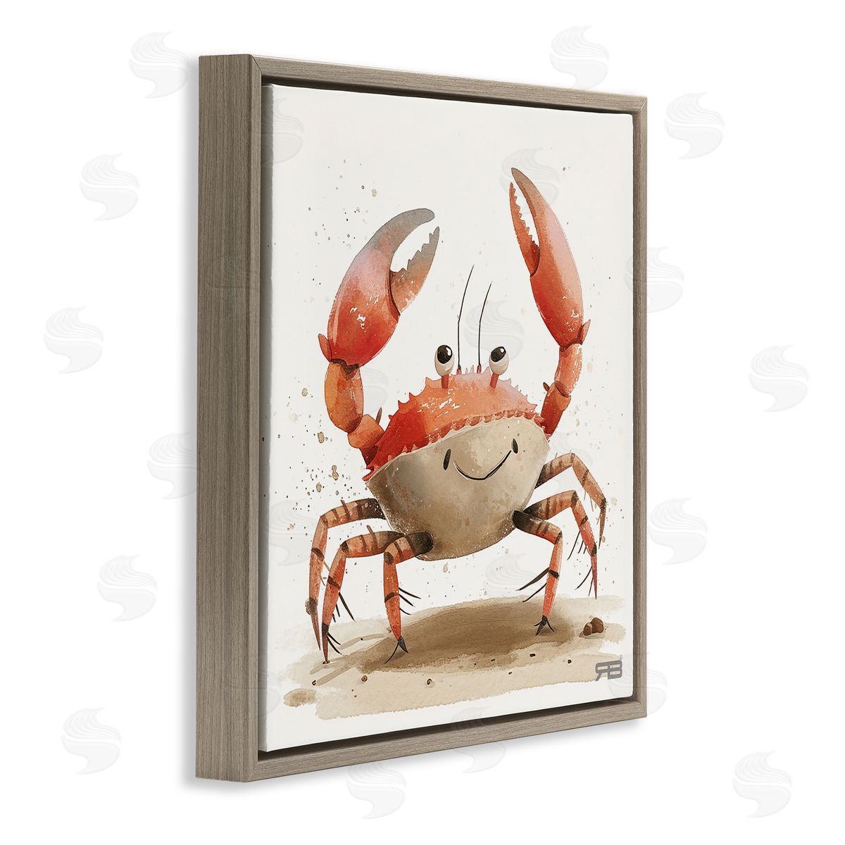RB Happy Beach Crab Brown Floating Frame Canvas Wall Art Print