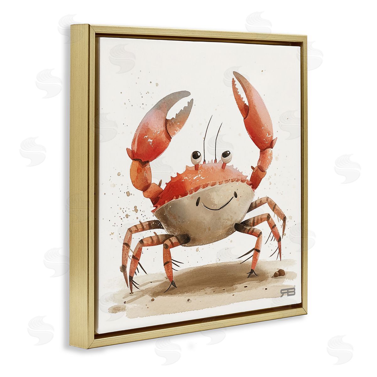RB Happy Beach Crab Gold Floating Frame Canvas Wall Art Print