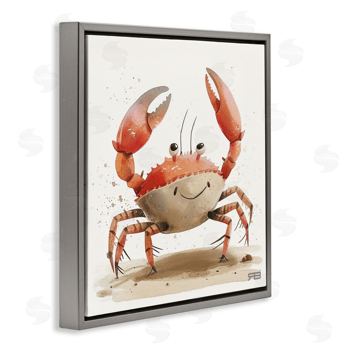 RB Happy Beach Crab Gray Floating Frame Canvas Wall Art Print