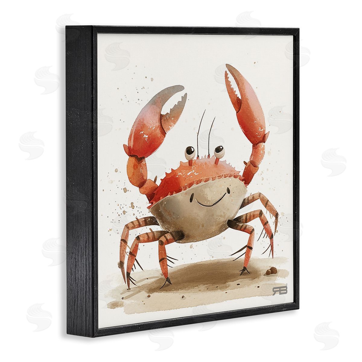 RB Happy Beach Crab Black Framed Giclee Wall Art Print