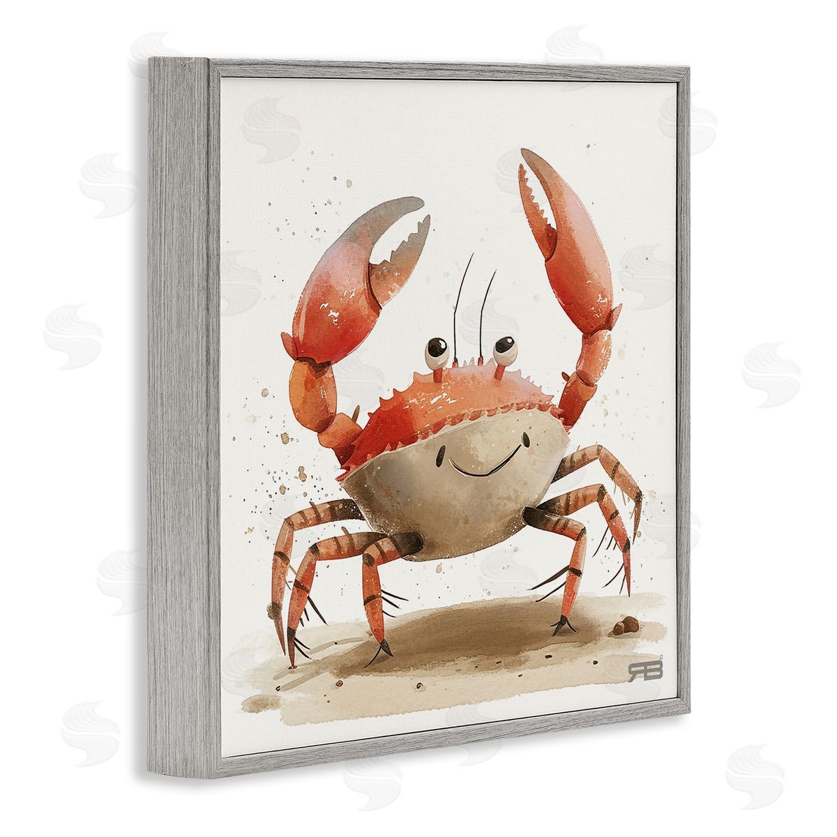 RB Happy Beach Crab Gray Framed Giclee Wall Art Print