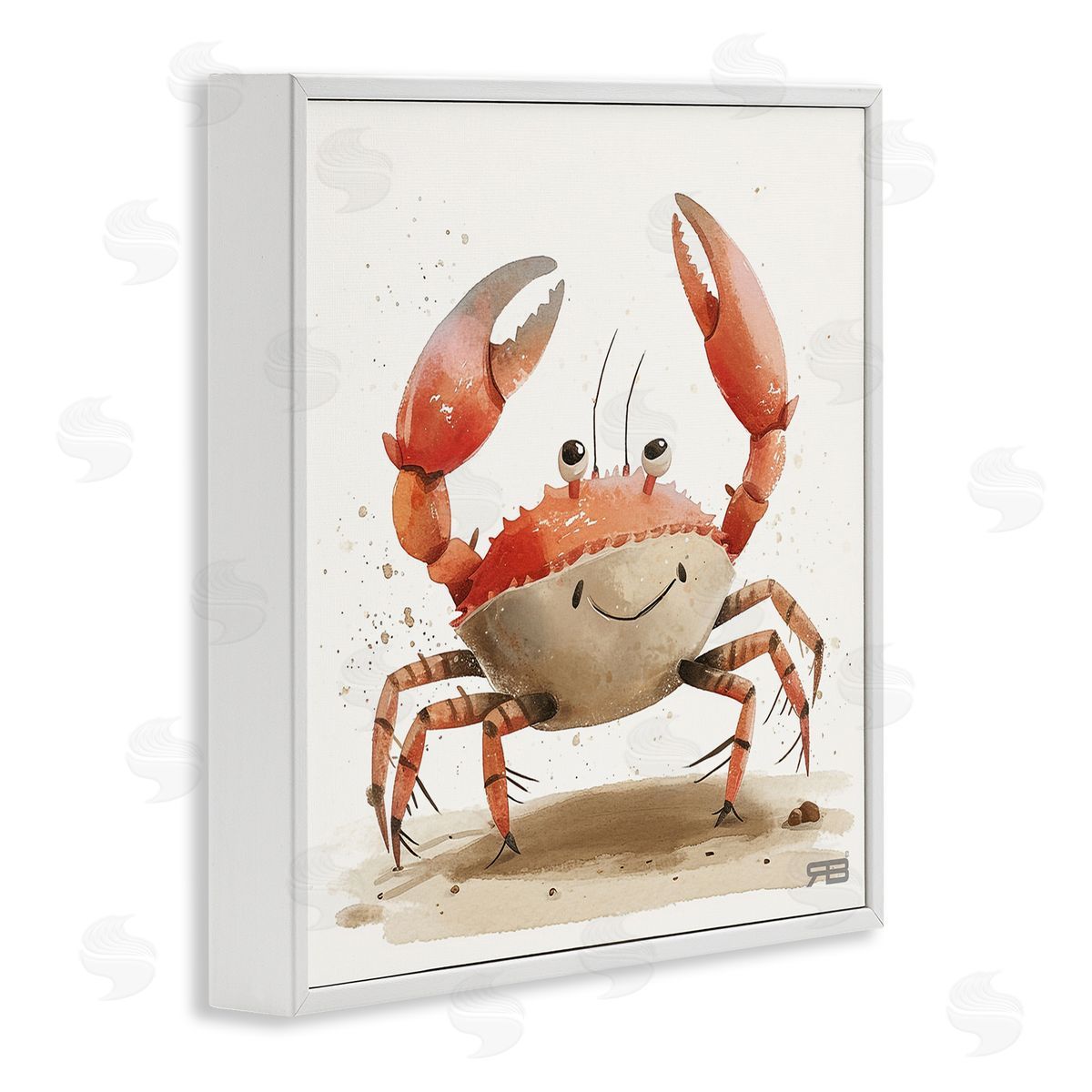 RB Happy Beach Crab White Framed Giclee Wall Art Print