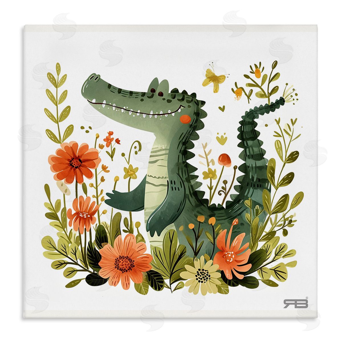RB Floral Happy Alligator Canvas Wall Art Print