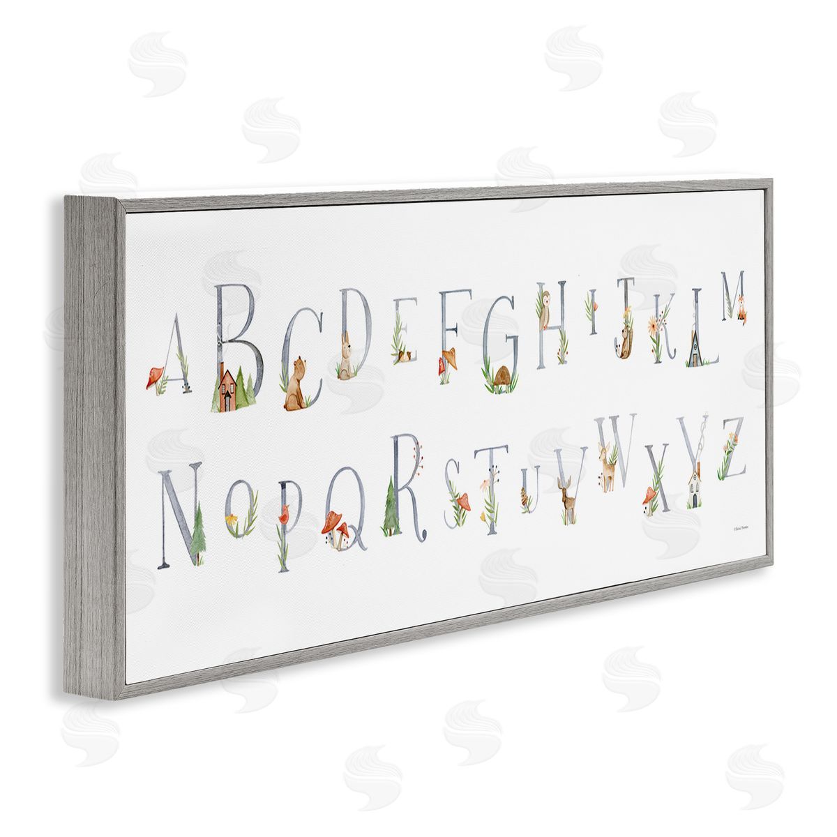 Country Cottage Alphabet Grey Frame Print Wall Art, Home Decor by Rachel Nieman