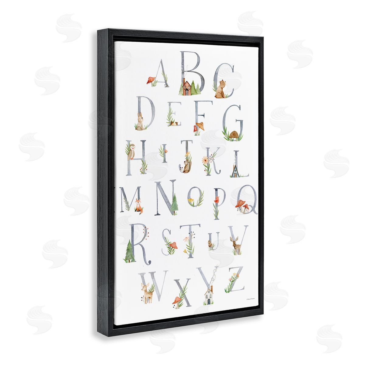 Soft Cottage Alphabet Black Floating Frame Canvas Wall Art, Home Decor by Rachel Nieman