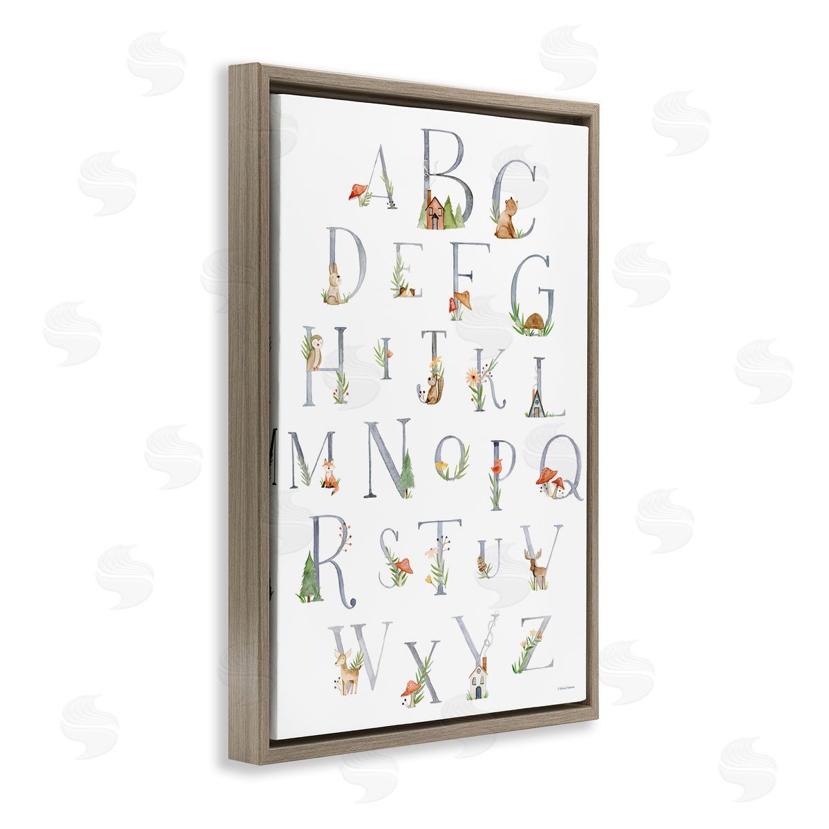 Soft Cottage Alphabet Brown Floating Frame Canvas Wall Art, Home Decor by Rachel Nieman