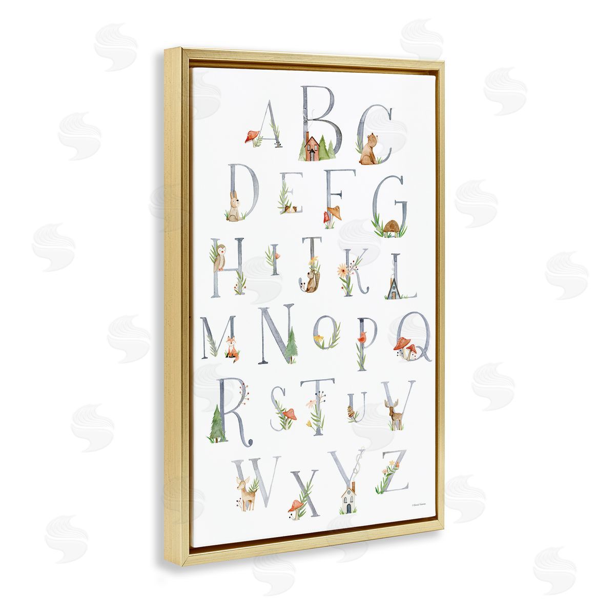 Soft Cottage Alphabet Gold Floating Frame Canvas Wall Art, Home Decor by Rachel Nieman