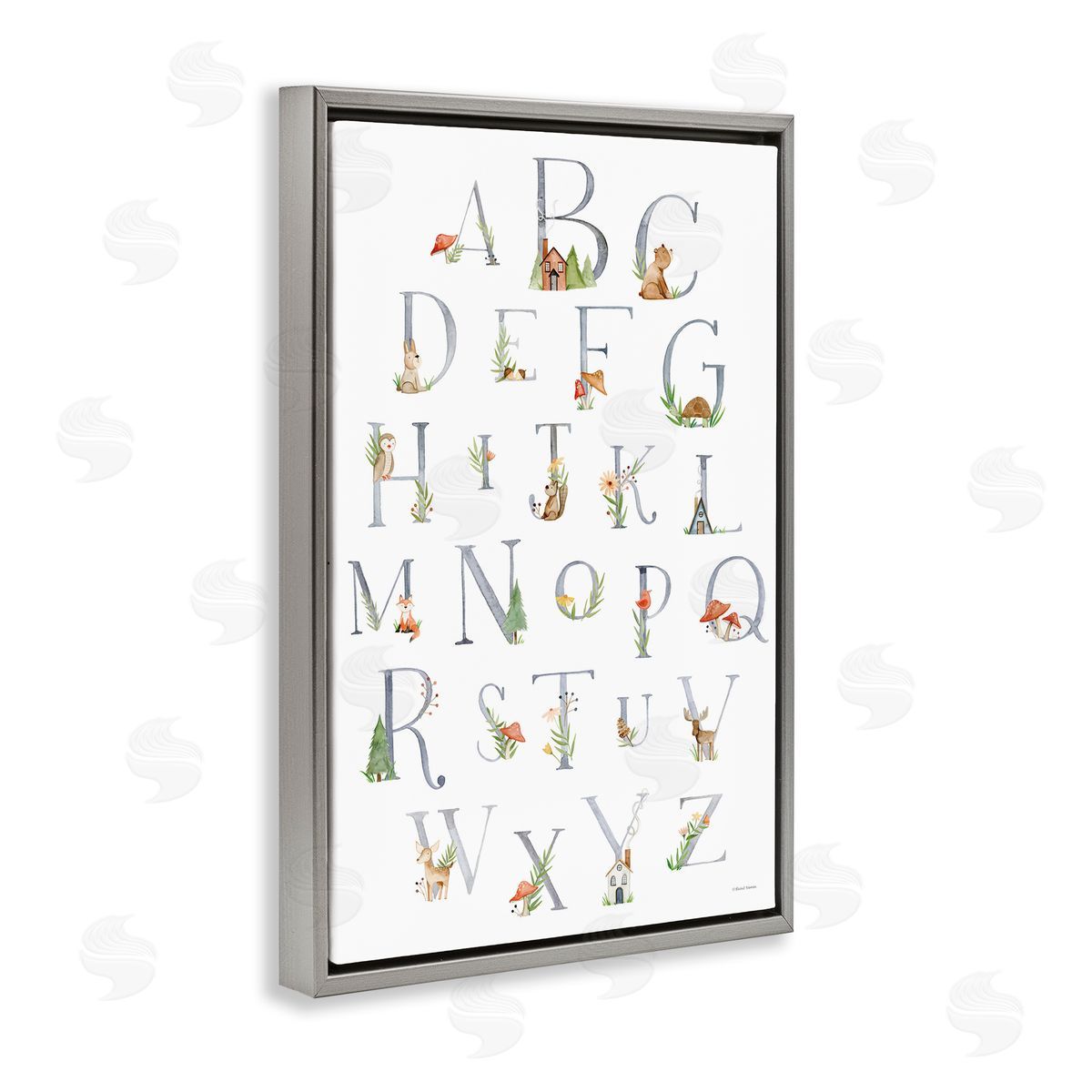Soft Cottage Alphabet Grey Floating Frame Canvas Wall Art, Home Decor by Rachel Nieman