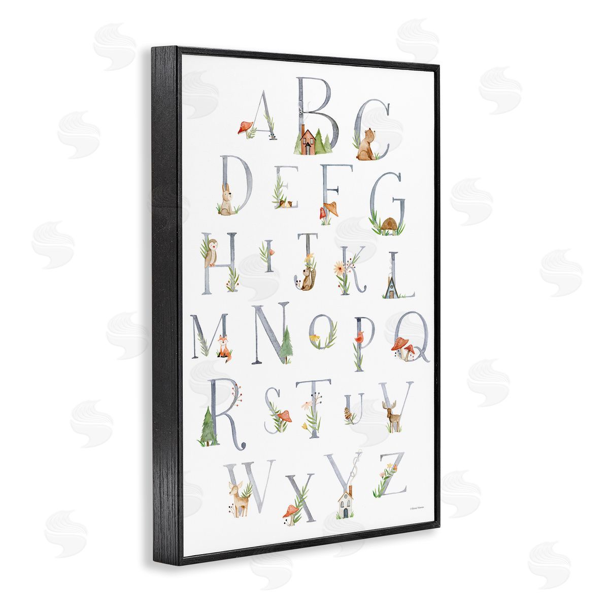 Soft Cottage Alphabet Black Frame Print Wall Art, Home Decor by Rachel Nieman