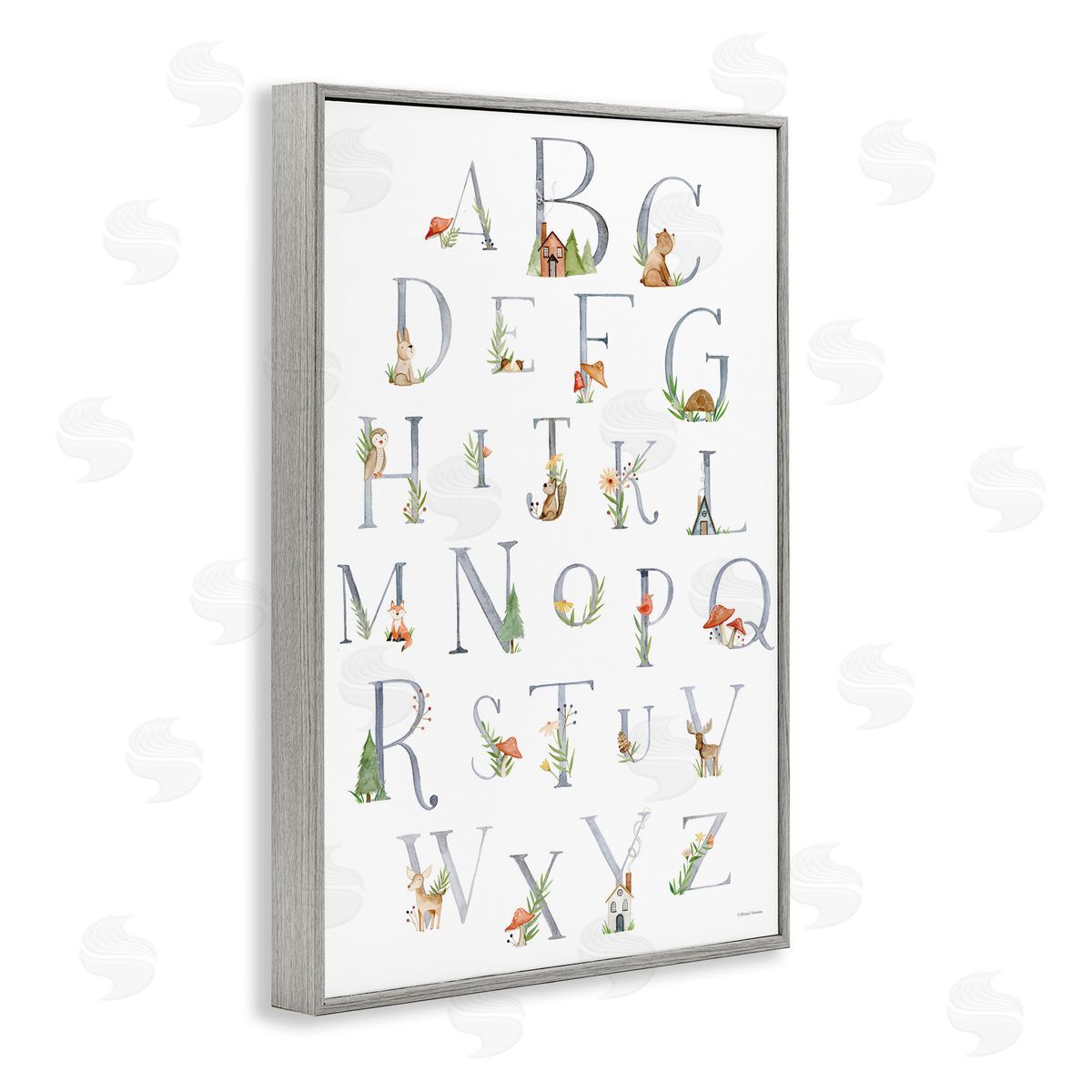 Soft Cottage Alphabet Grey Frame Print Wall Art, Home Decor by Rachel Nieman