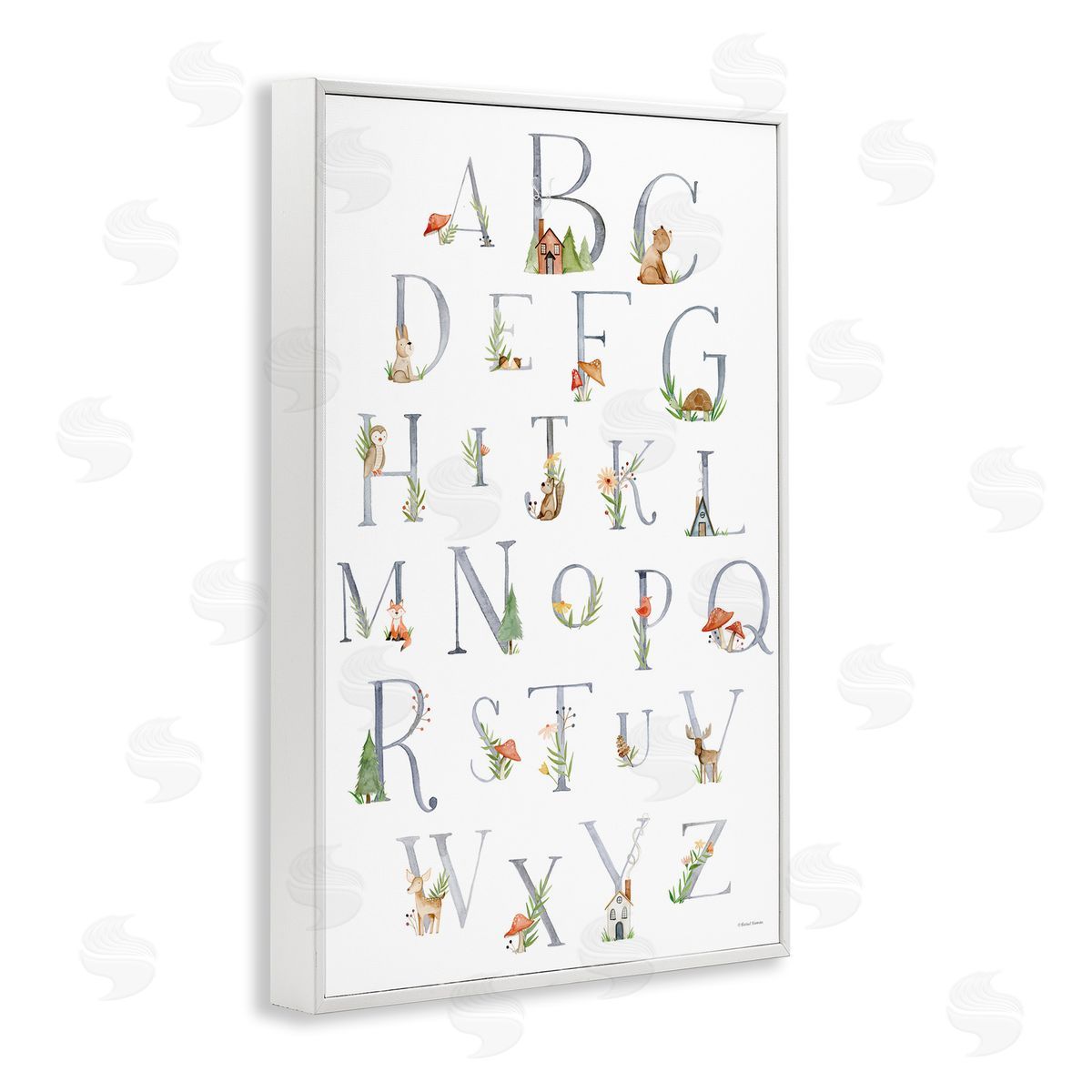 Soft Cottage Alphabet White Frame Print Wall Art, Home Decor by Rachel Nieman