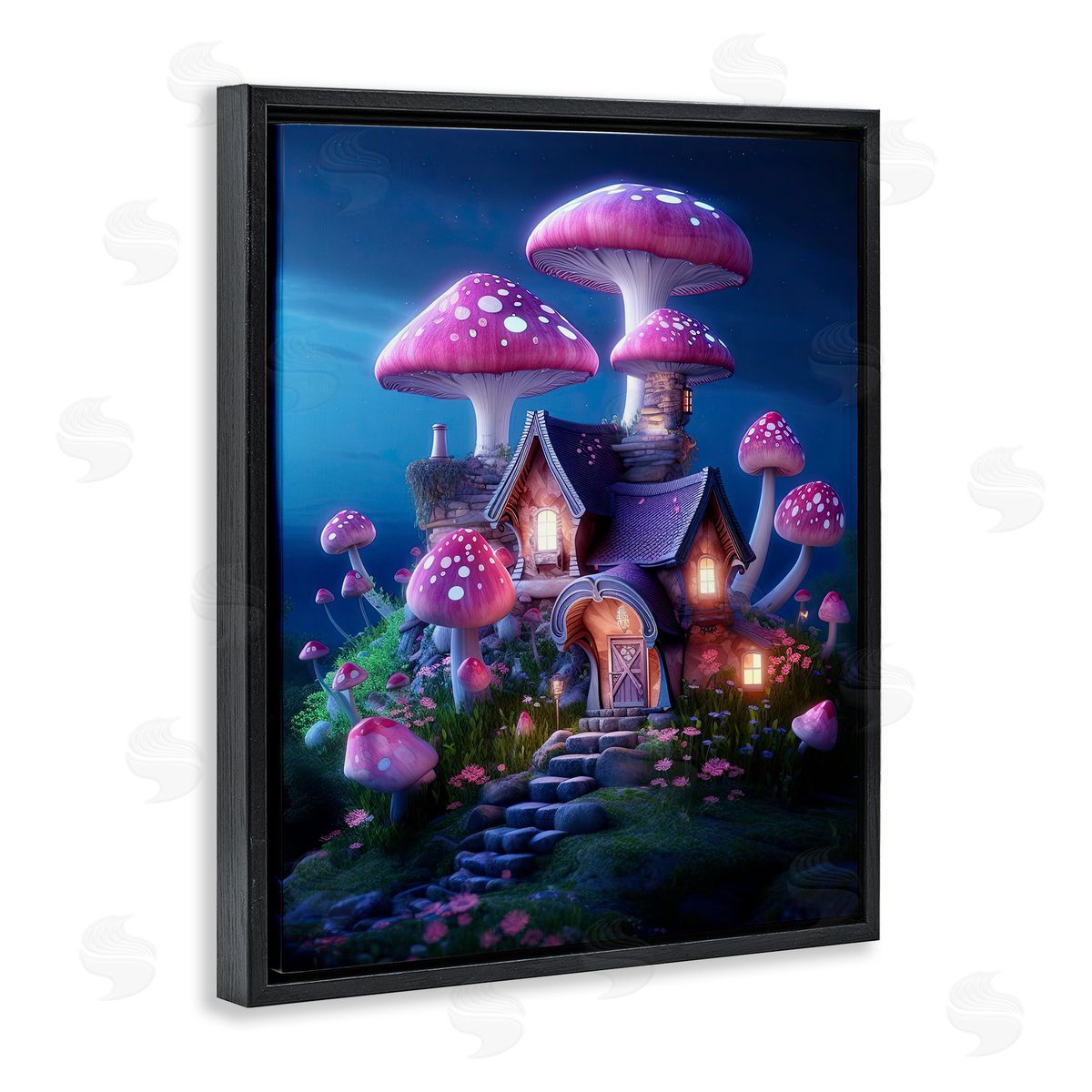 Mystical Forest Cottage Black Floating Frame Canvas Wall Art, Home Decor by Sasha