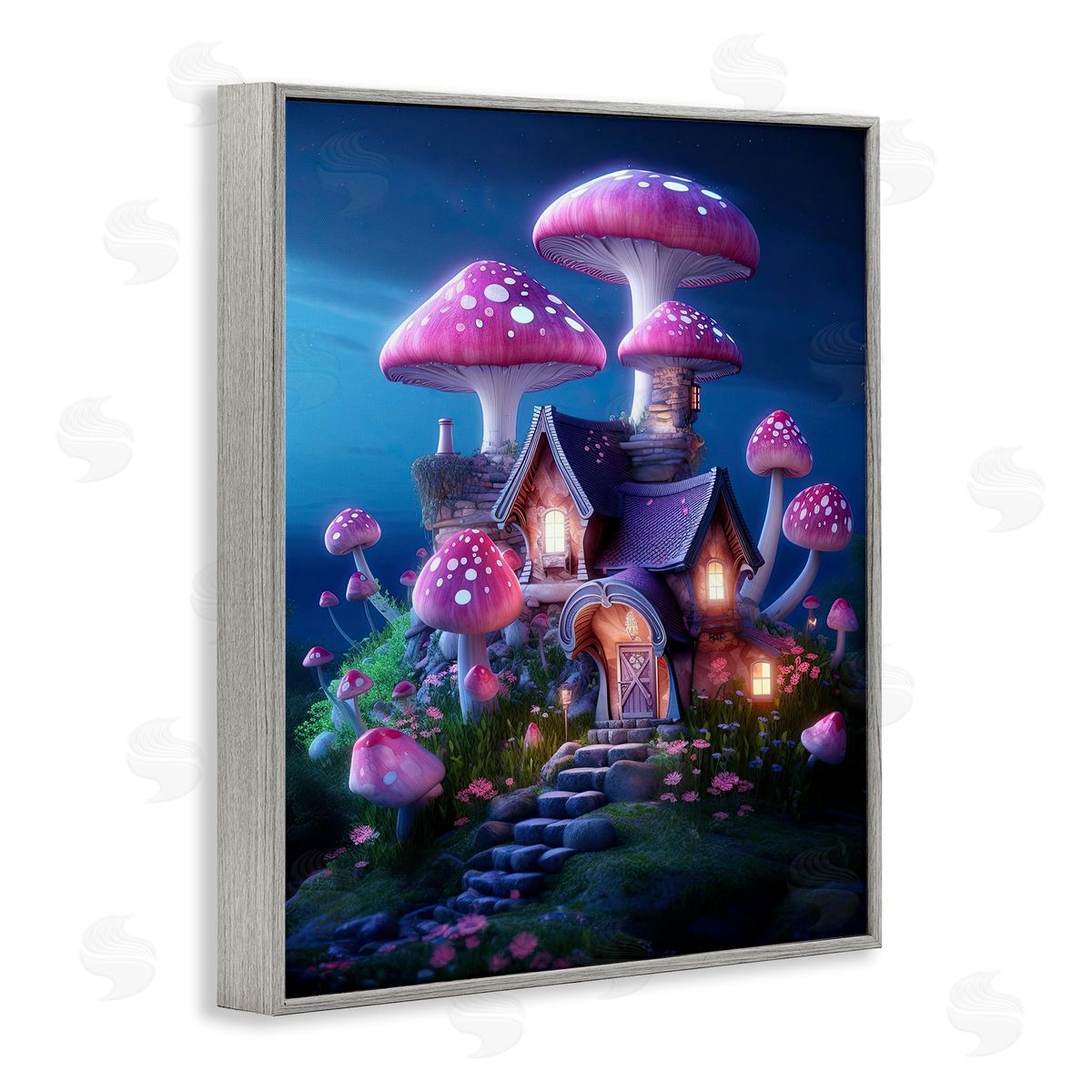 Mystical Forest Cottage Grey Frame Print Wall Art, Home Decor by Sasha