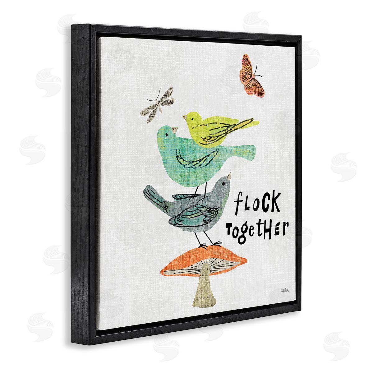 Sue Schlabach Flock Together Birds Black Floating Frame Canvas Wall Art Print