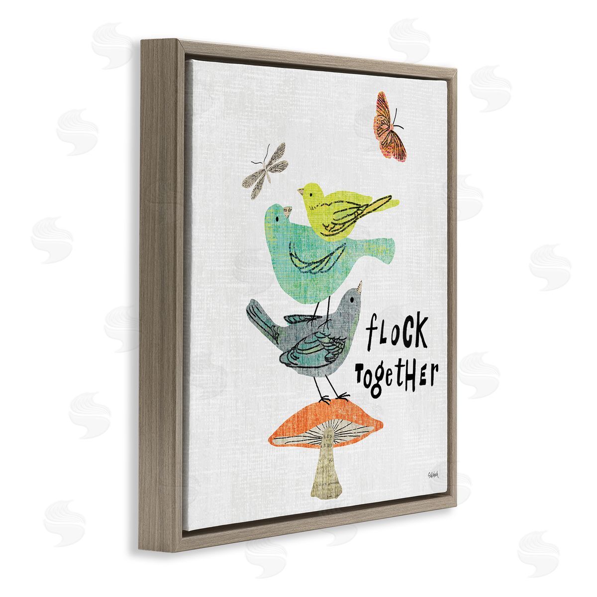 Sue Schlabach Flock Together Birds Brown Floating Frame Canvas Wall Art Print