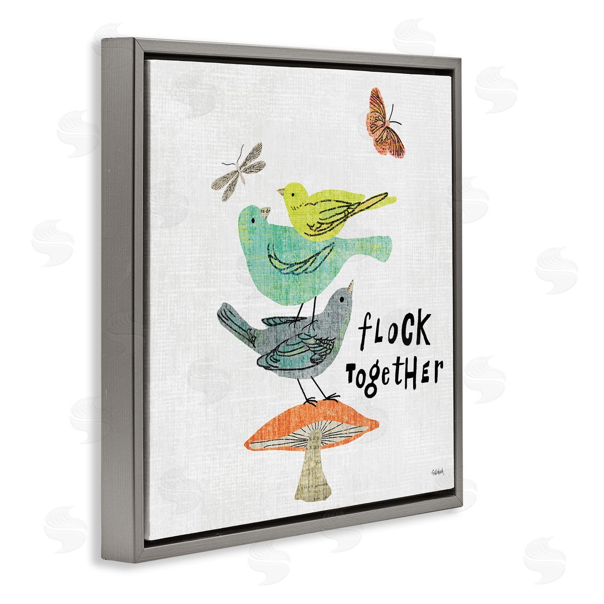 Sue Schlabach Flock Together Birds Gray Floating Frame Canvas Wall Art Print