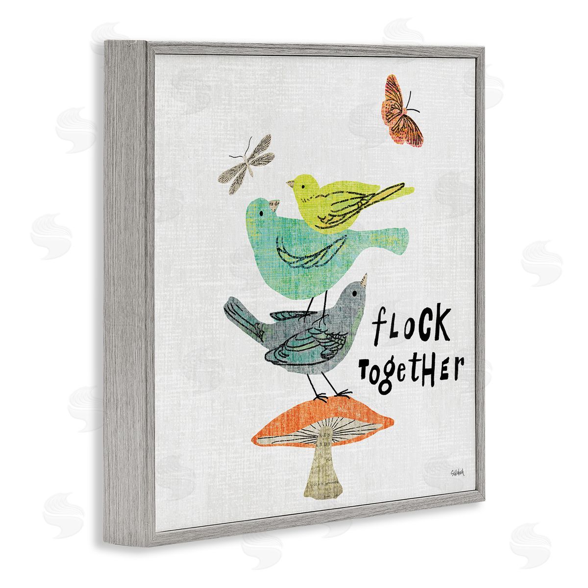 Sue Schlabach Flock Together Birds Gray Framed Giclee Wall Art Print