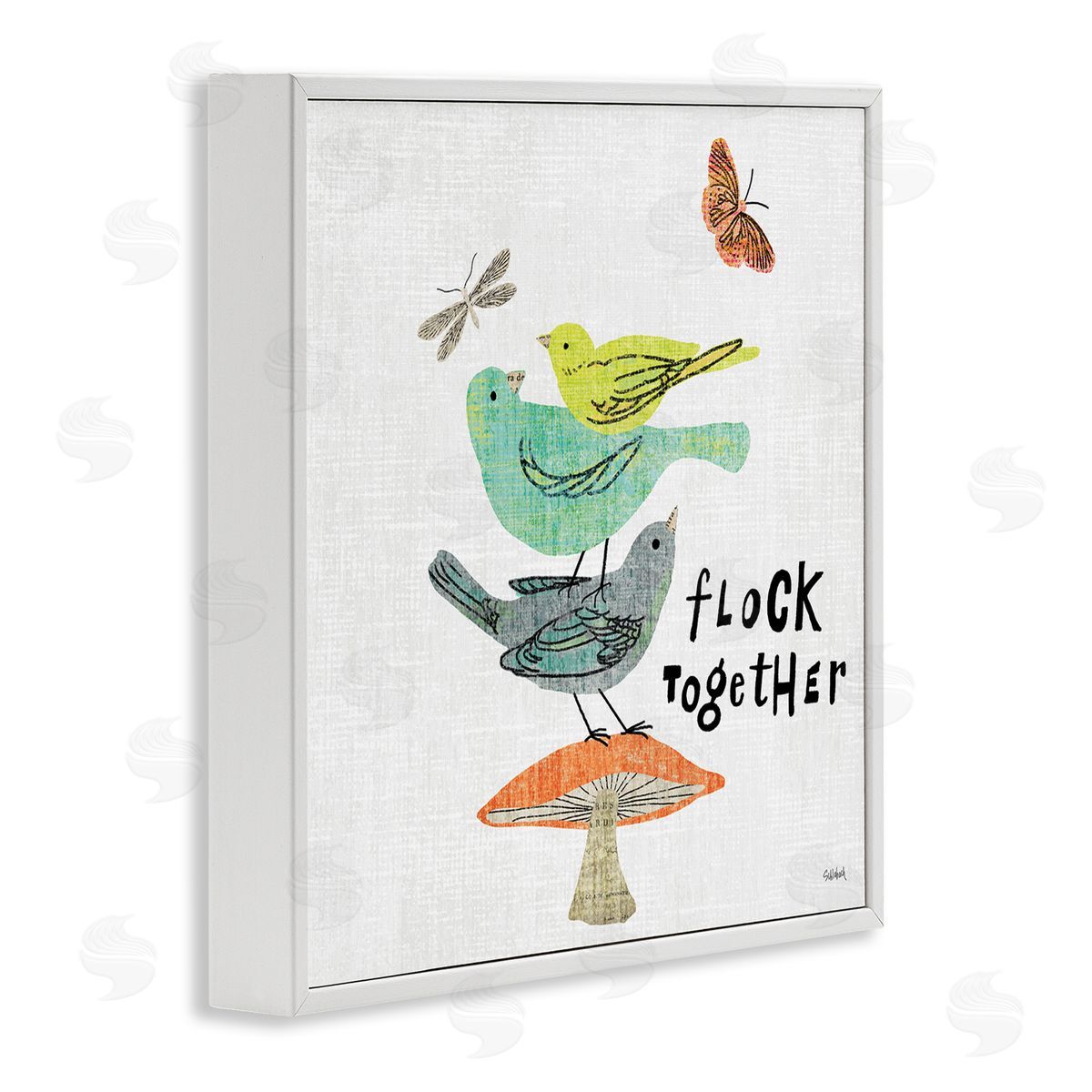 Sue Schlabach Flock Together Birds White Framed Giclee Wall Art Print