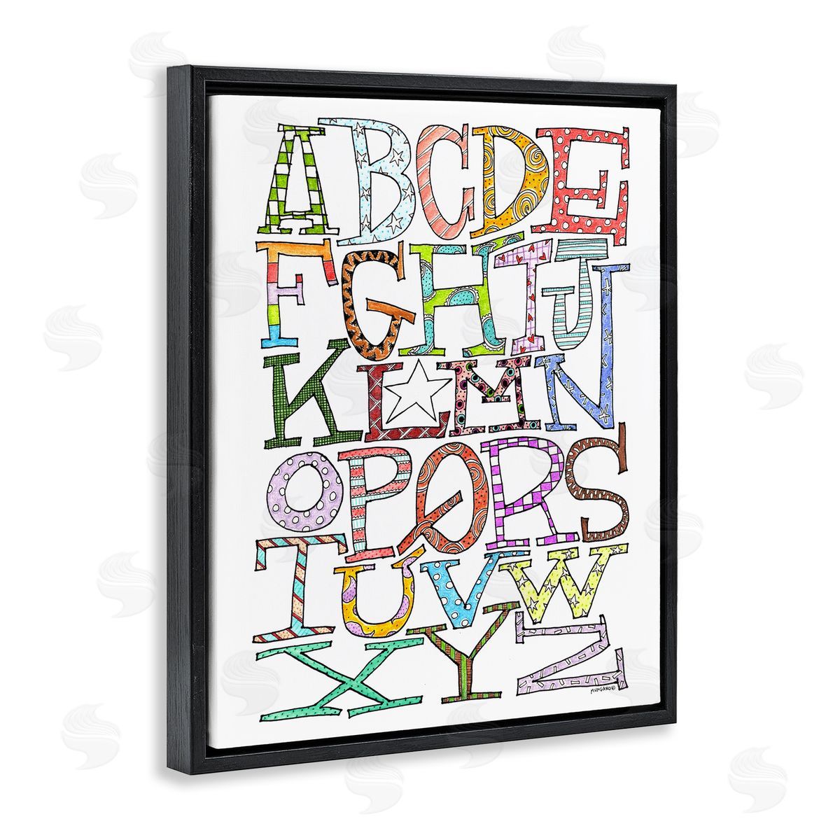 Whimsical Patterned Letters Black Floating Frame Canvas Wall Art, Home Decor by Marley Ungaro