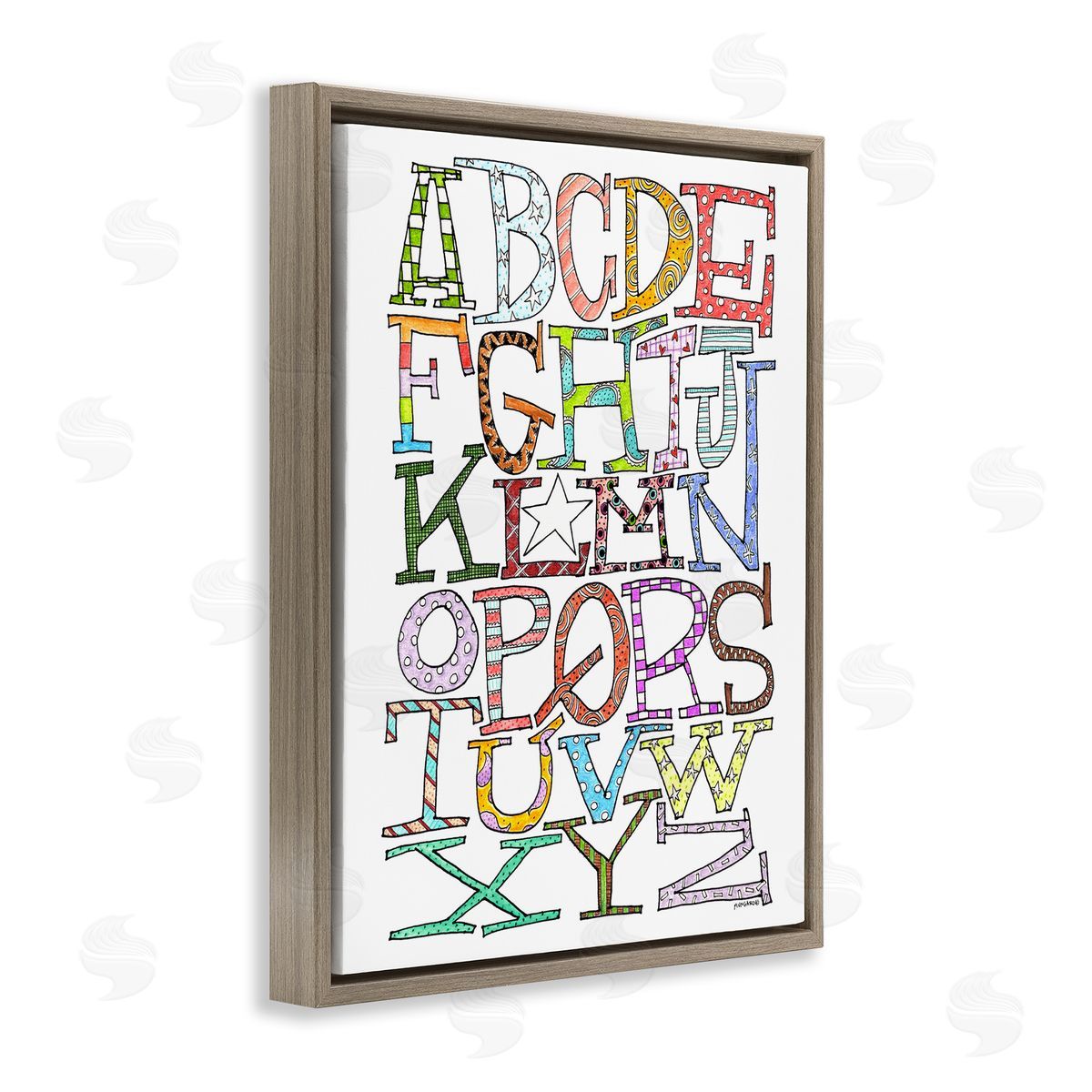 Whimsical Patterned Letters Brown Floating Frame Canvas Wall Art, Home Decor by Marley Ungaro