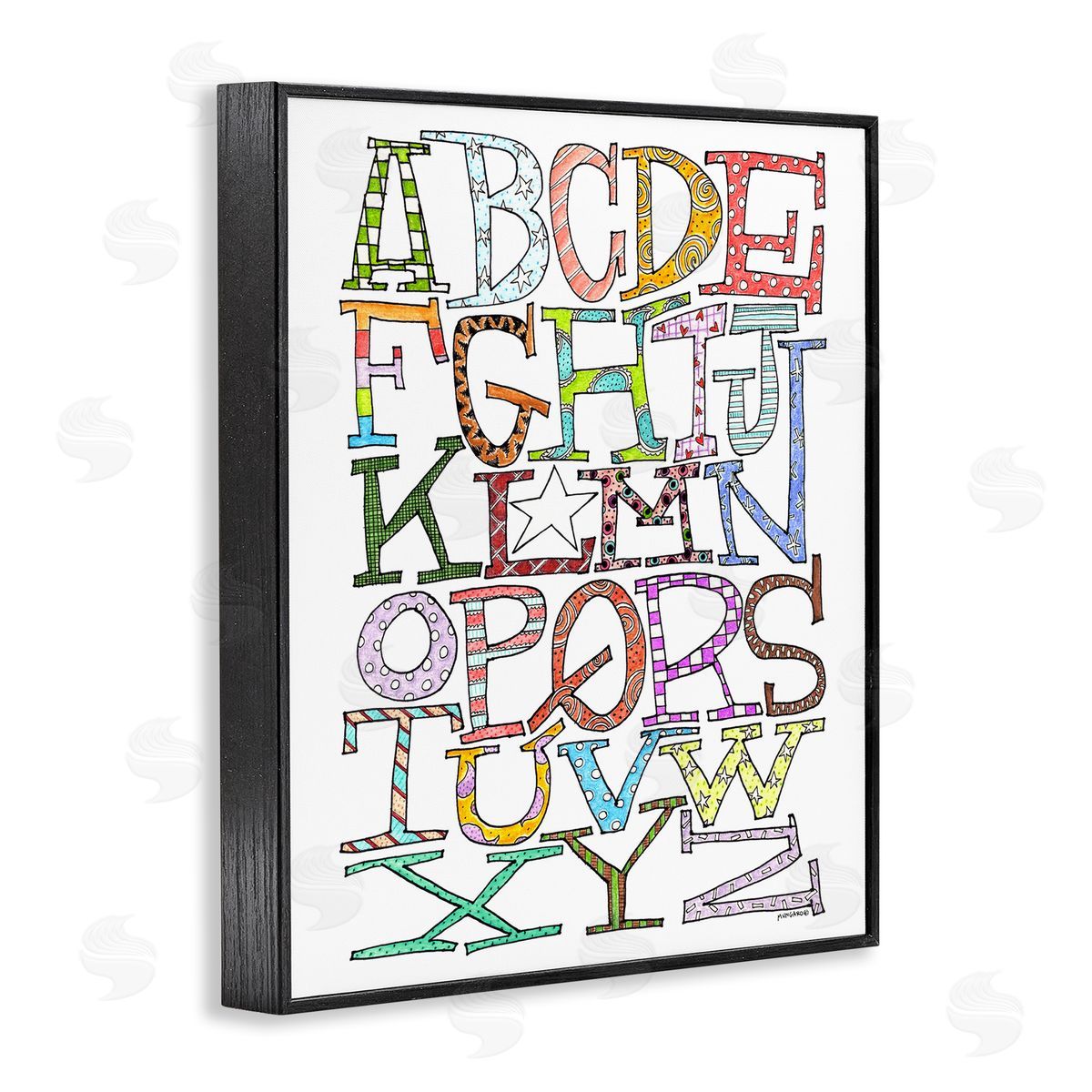 Whimsical Patterned Letters Black Frame Print Wall Art, Home Decor by Marley Ungaro