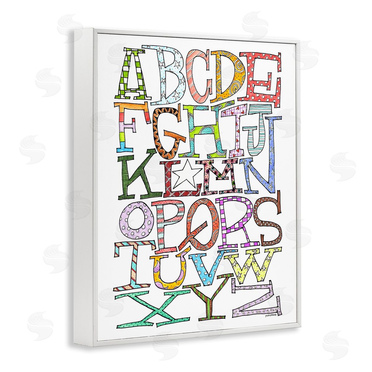 Whimsical Patterned Letters White Frame Print Wall Art, Home Decor by Marley Ungaro