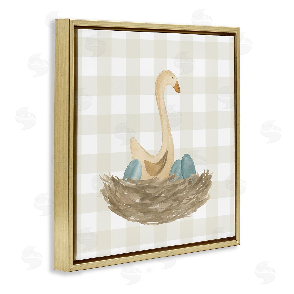 Lucille Price Duck & Eggs Nest Gold Floating Frame Canvas Wall Art Print