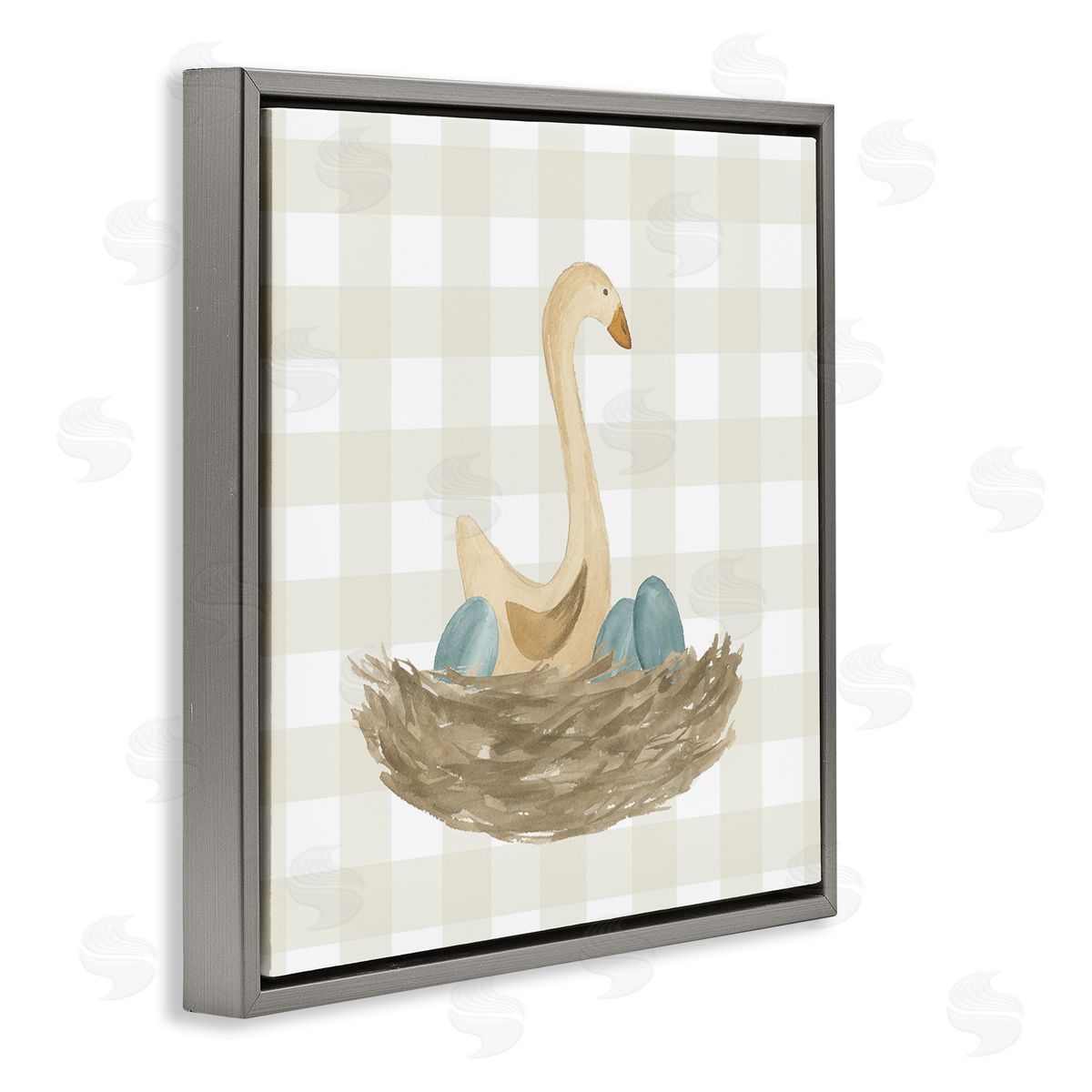 Lucille Price Duck & Eggs Nest Gray Floating Frame Canvas Wall Art Print