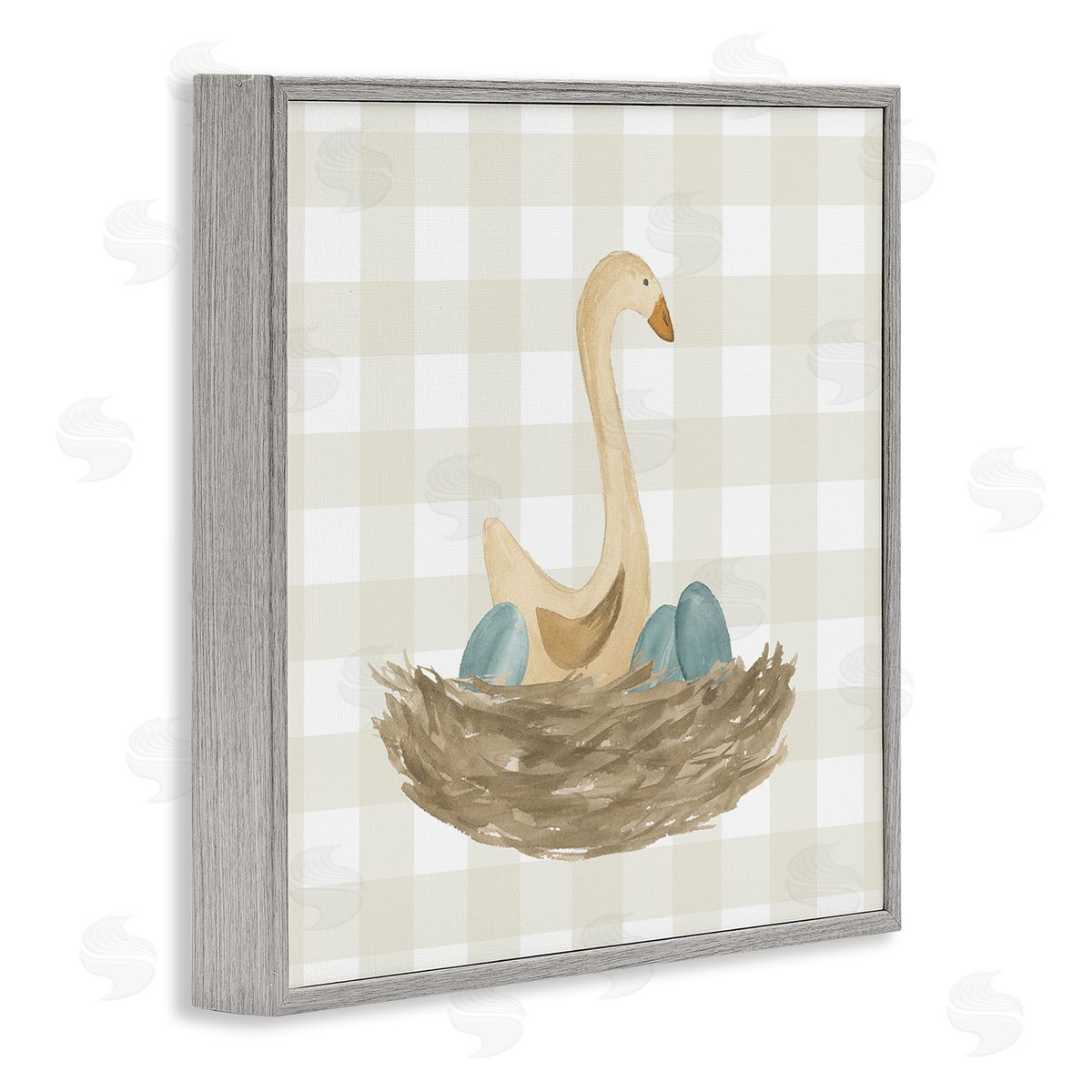 Lucille Price Duck & Eggs Nest Gray Framed Giclee Wall Art Print