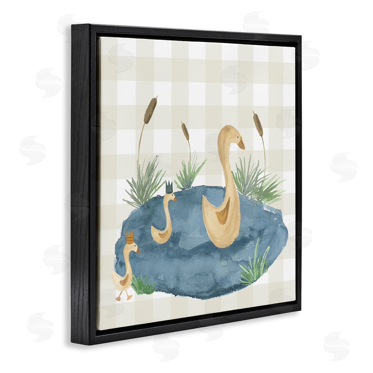 Lucille Price Duck Family in Pond Black Floating Frame Canvas Wall Art Print