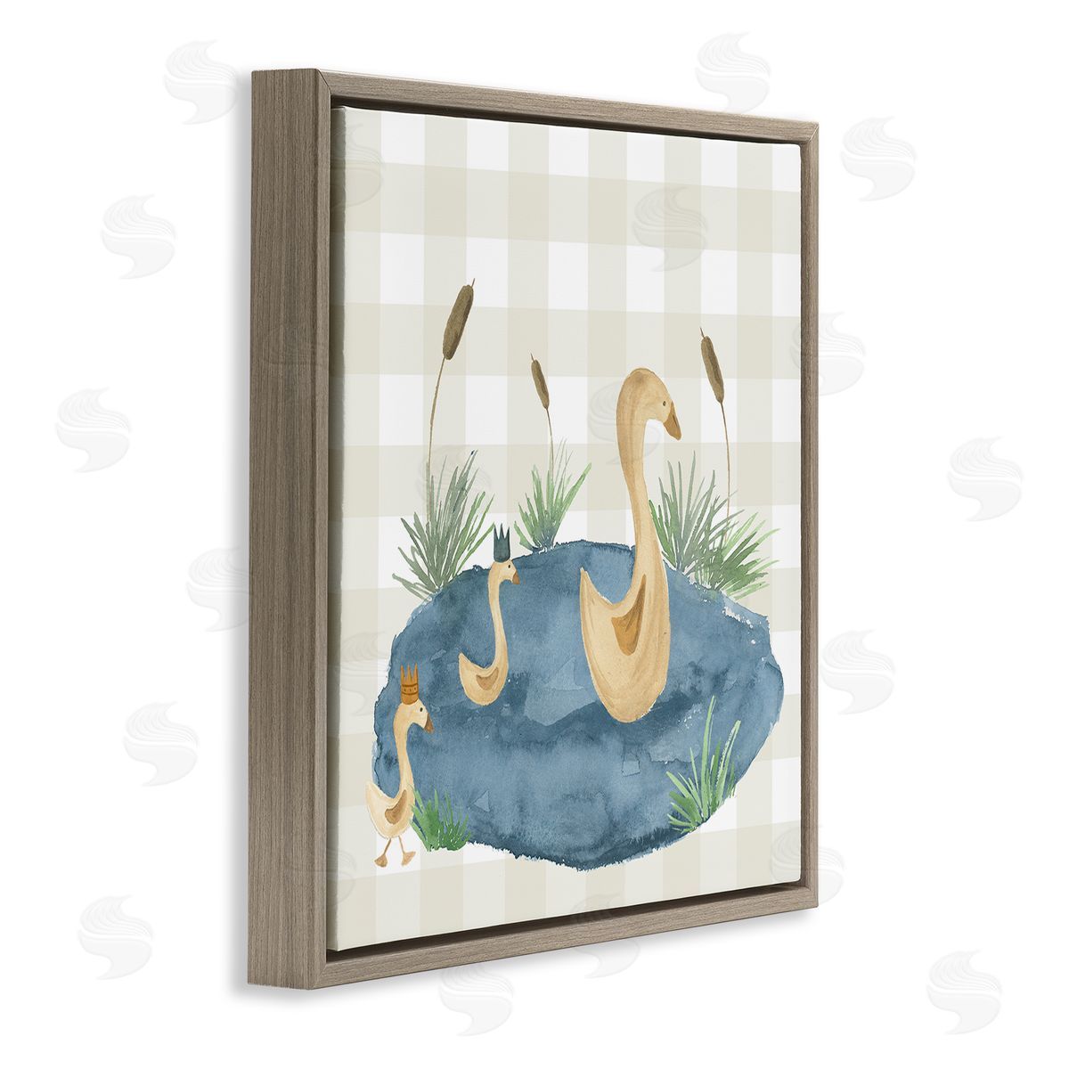 Lucille Price Duck Family in Pond Brown Floating Frame Canvas Wall Art Print