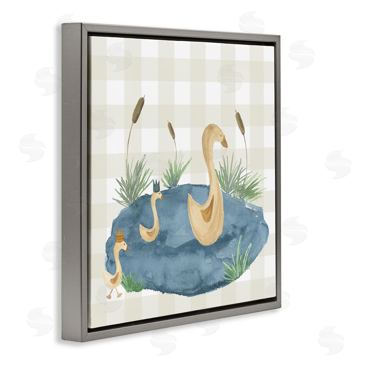 Lucille Price Duck Family in Pond Gray Floating Frame Canvas Wall Art Print