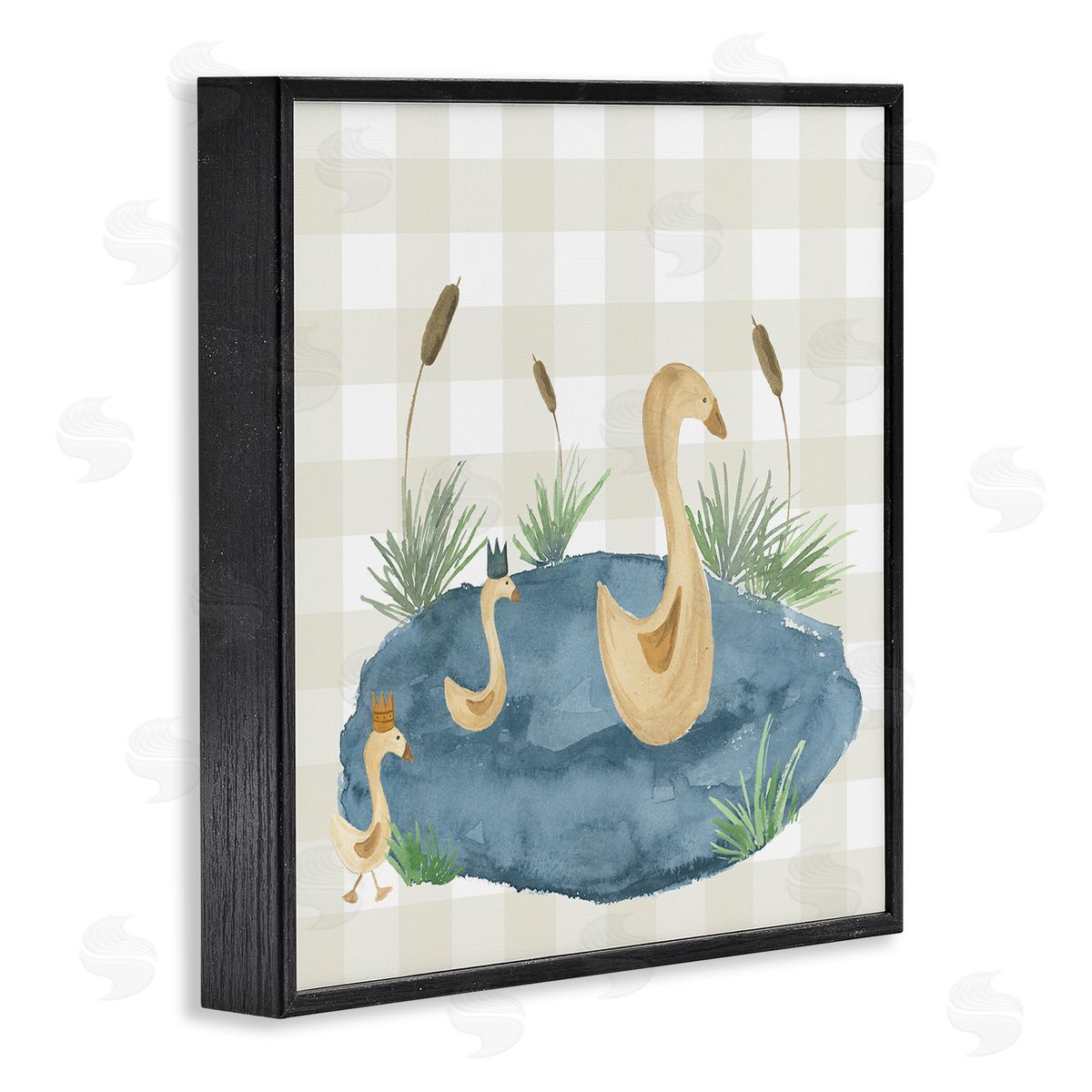 Lucille Price Duck Family in Pond Black Framed Giclee Wall Art Print