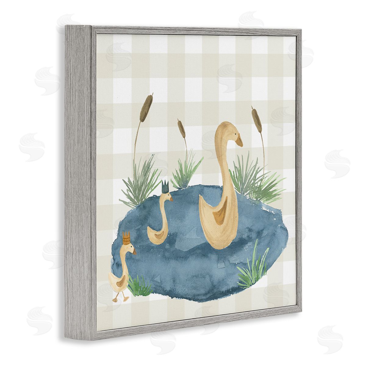 Lucille Price Duck Family in Pond Gray Framed Giclee Wall Art Print