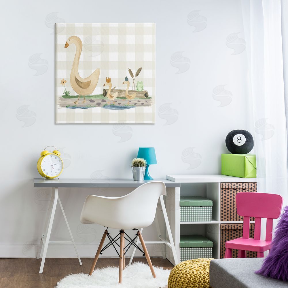 Lucille Price Ducks on Yellow Plaid Canvas Wall Art Print in Room