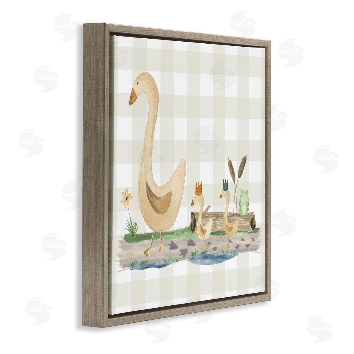 Lucille Price Ducks on Yellow Plaid Brown Floating Frame Canvas Wall Art Print