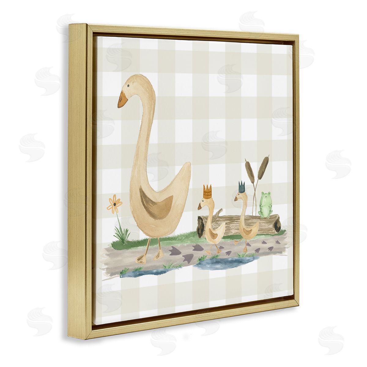 Lucille Price Ducks on Yellow Plaid Gold Floating Frame Canvas Wall Art Print